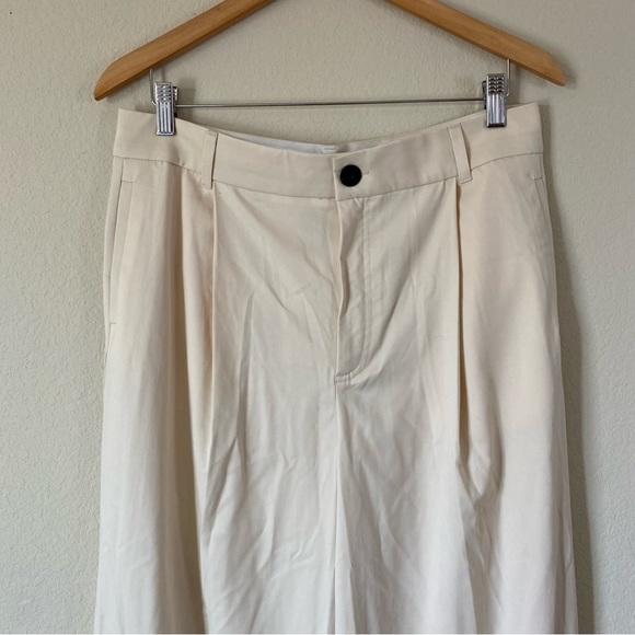 Zara Cream Tan Wide Leg High Waist Full Length Pants Size Large - Picture 2 of 14